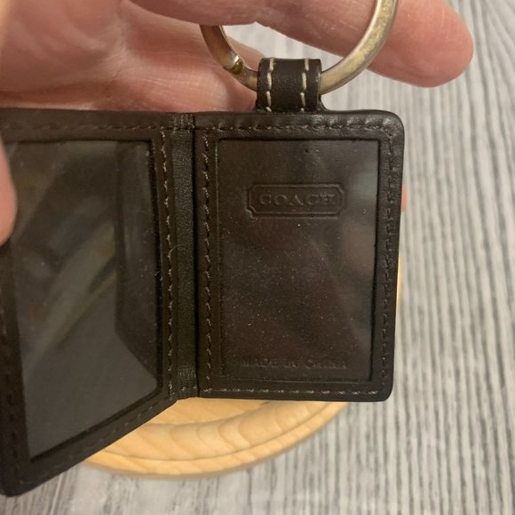 Rare Coach Suede Leather Navy Blue On Brown Mini Picture Frame Keychain Keycharm - Picture 10 of 12